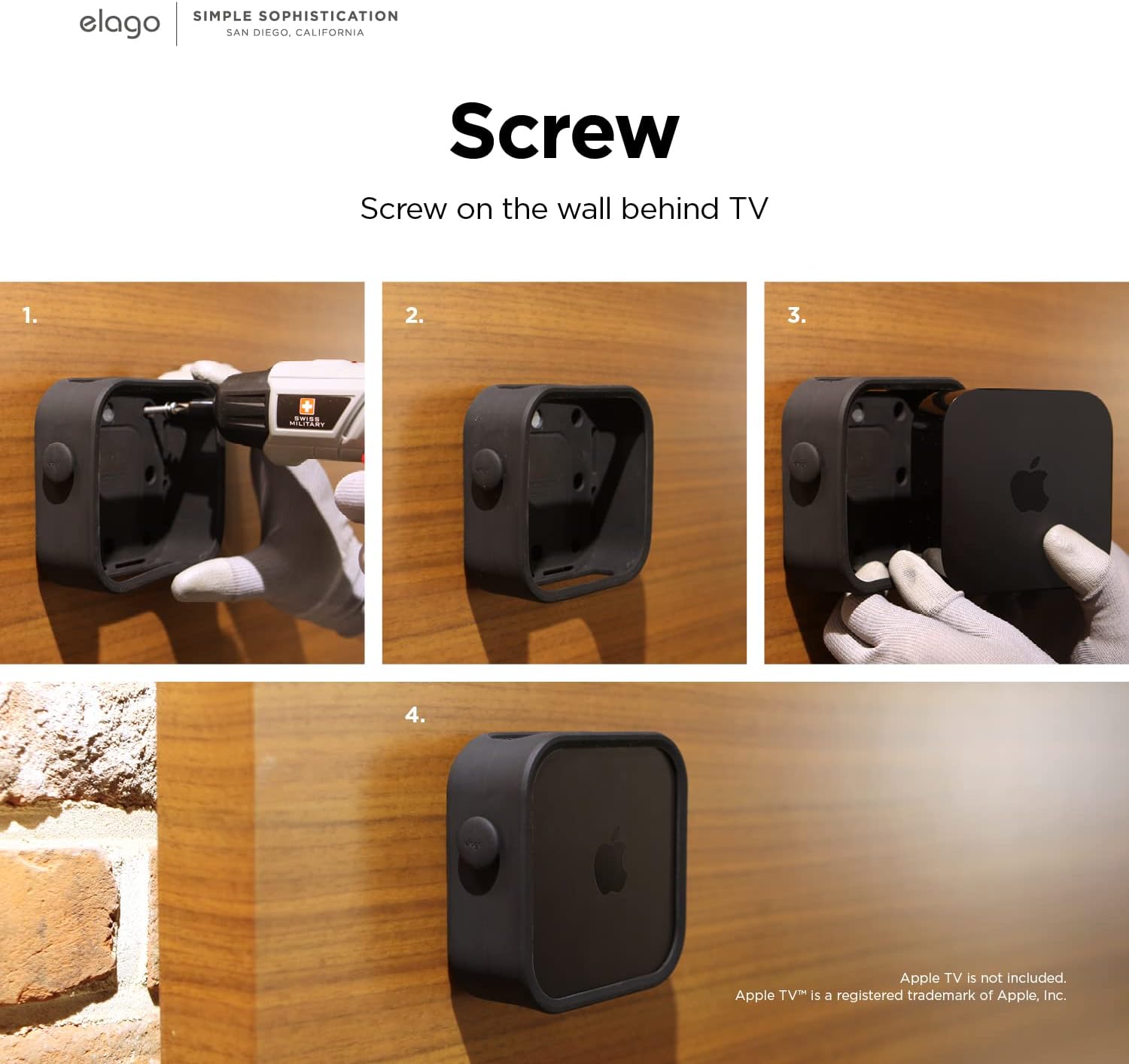 elago Apple TV Mount for Apple TV 4K 3rd Generation | 3 Mount Options (Magnet, Hang, Screw), Fit Size, Prevents overheating