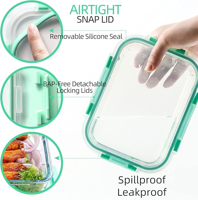 UMEIED 10 Pack Glass Food Storage Containers with Lids Leakproof, Airtight Glass Meal Prep Containers For Lunch, On The Go, Leftover, Dishwasher Safe