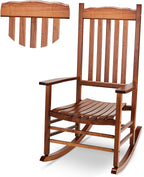 Outvita Outdoor Rocking Chair, Solid Wood High Back Rocker, Natural | All Weather Lounge Chair for Porch Patio Fire Pit Garden Backyard Deck Indoor, Wave Shape
