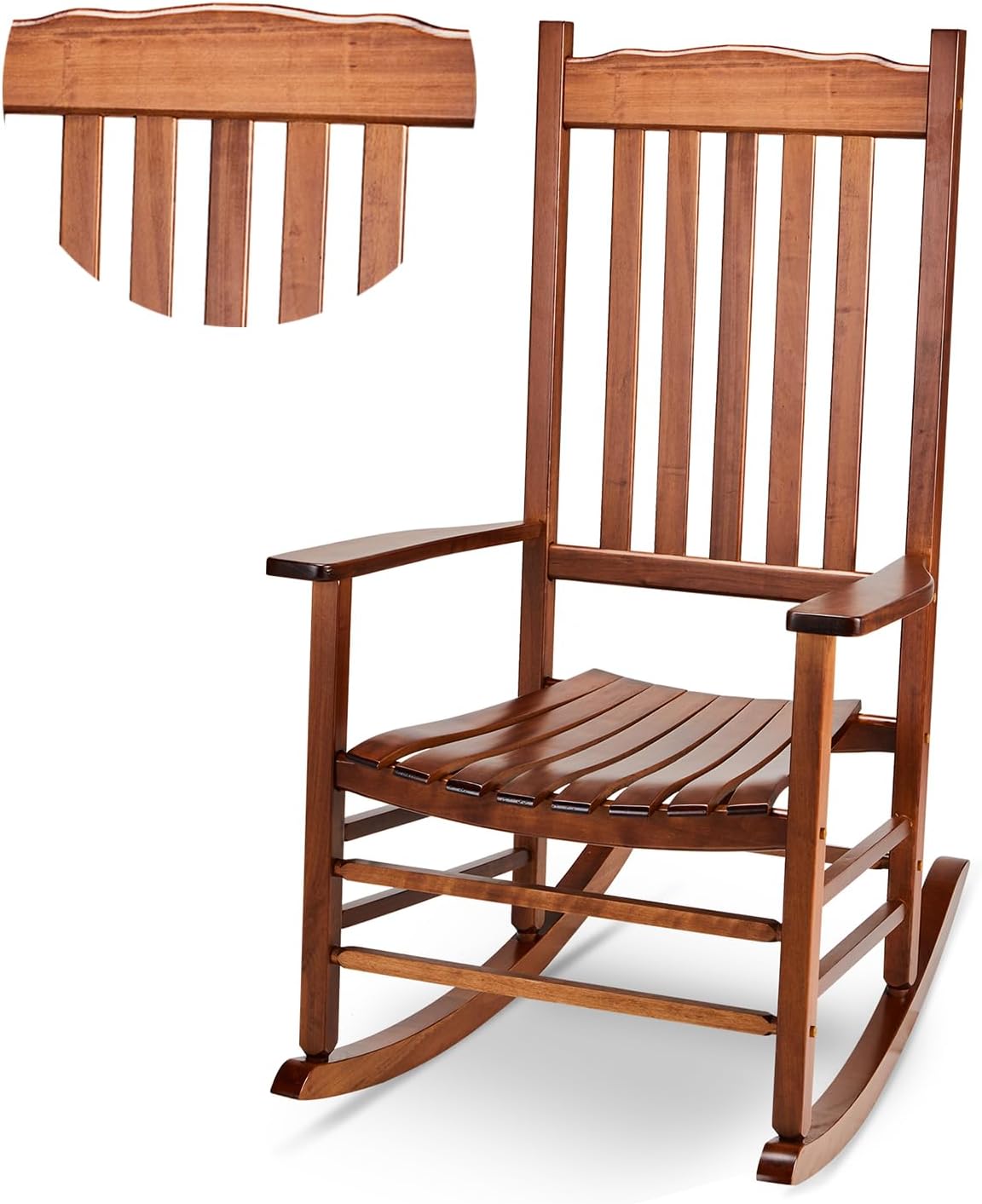 Outvita Outdoor Rocking Chair, Solid Wood High Back Rocker, Natural | All Weather Lounge Chair for Porch Patio Fire Pit Garden Backyard Deck Indoor, Wave Shape