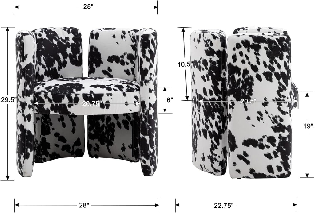 chairus Modern Dining Chairs Set of 2 Unique Sherpa Barrel Chairs Cute Comfy Upholstered Accent Chair for Living Room/Bedroom/Reception, Cow