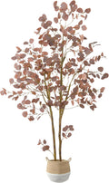 Artificial Eucalyptus Tree, 6ft Fake Eucalyptus Plant with Basket, Red Silver Dollars Silk Leaves Faux Tree for Home Office Perfect Housewares Gift Decoration