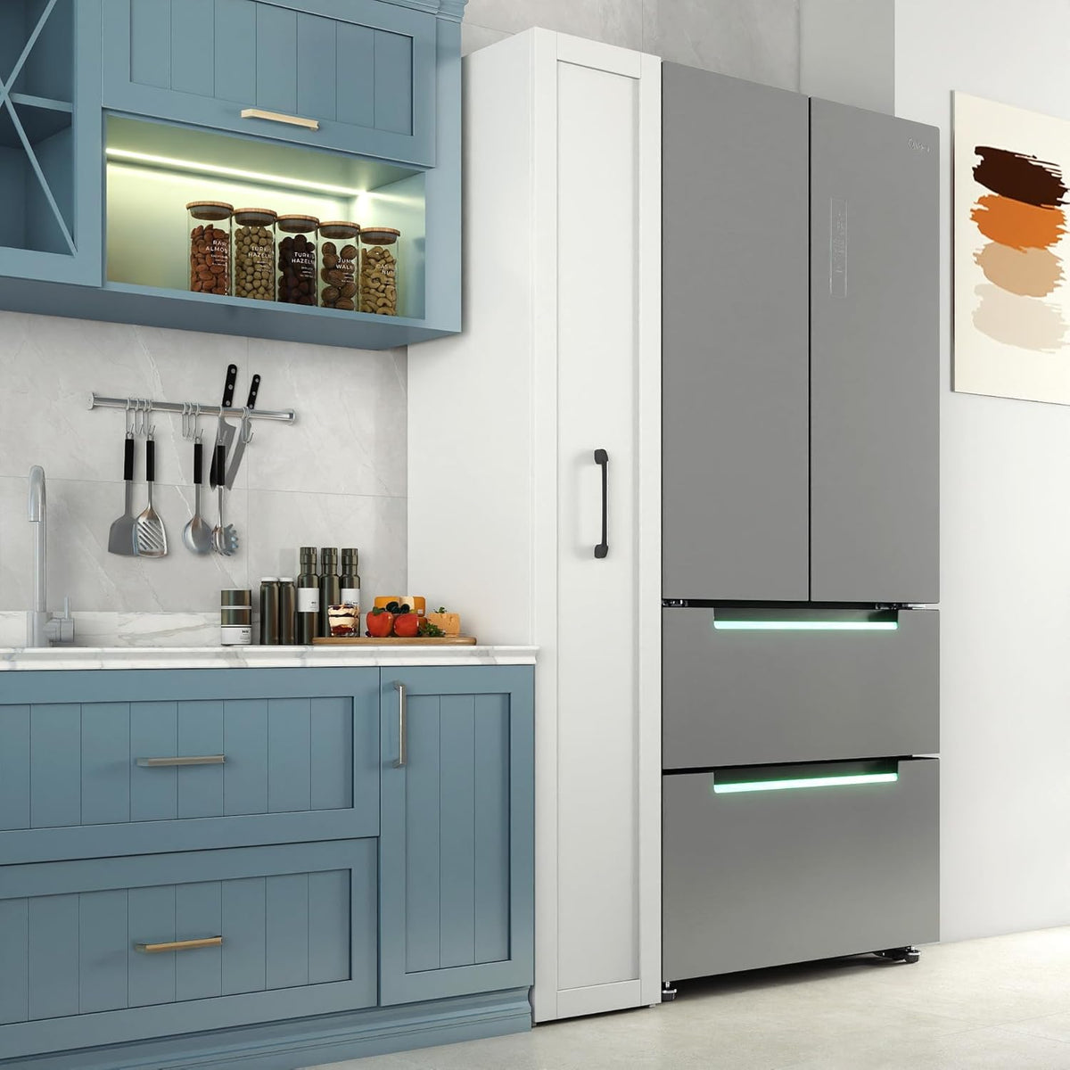 Modern Slim Storage Cart,Gold Handles,Freestanding Pantry Organizers with Pull-Out Multi-Tier Storage Shelf&Wheels for Kitchen, Dining Room