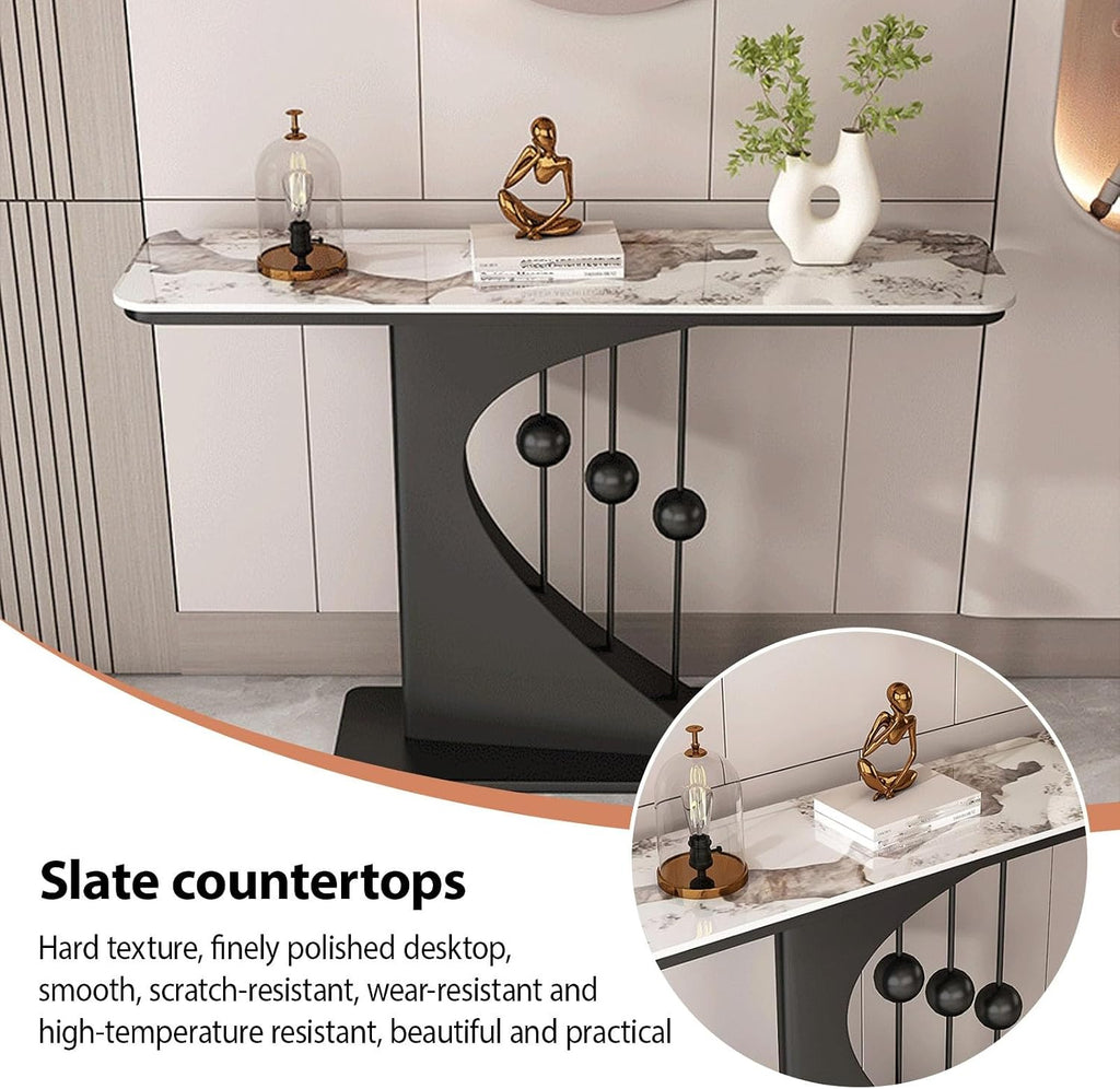 Faux Marble Console Table,Narrow Long Entryway Table,with Geometric Metal Frame,with Marble Tabletop,for Corridor/Entrance/Living Room/Bedroom,for Small Spaces(F,120cm/47.2in)