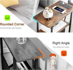 LOAKEKEL Narrow End Tables Living Room Set of 2 with Charging Station, Skinny Side Table with Fabric Drawers, Slim Nightstand for Bedroom, Small Spaces, Couch, Brown, HETNDP03BR