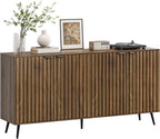 Smuxee 63" Fluted Sideboard Cabinet, Freestanding Walnut Buffet Cabinet with Adjustable Shelf, Wood Storage Cabinet for Living Room, Entryway, Hallway