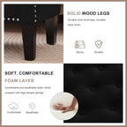 Storage Ottoman Bench, Velvet Upholstered Footstool for Bedroom and Living Room, Tufted Seat with Storage, Wooden Legs & Metal Rivets, Black