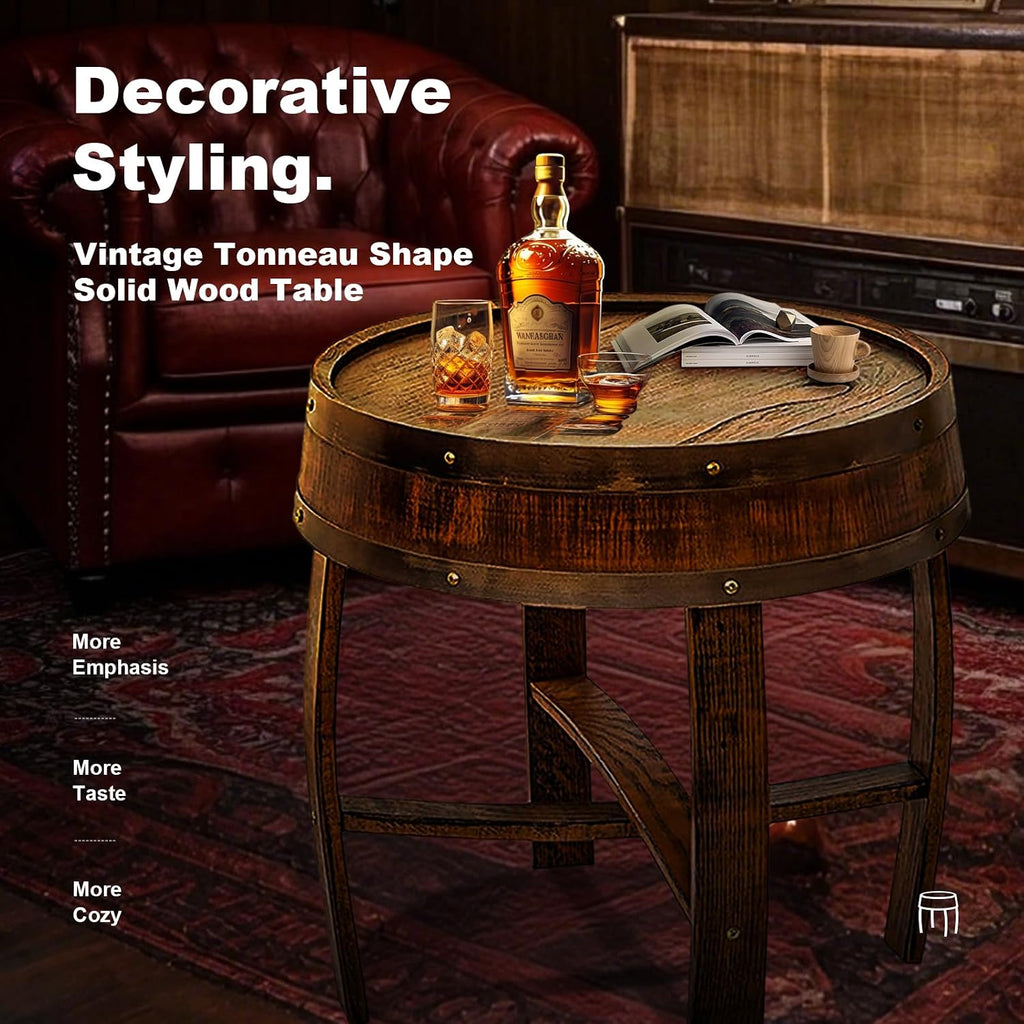 Wine Barrel Table - Whiskey Barrel End Table for Living Room, Cafe, or Office Decor