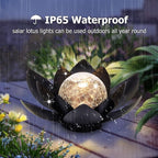 Huaxu Solar Lights Outdoor Garden Decor Metal Black Lotus Decoration, Crackle Globe Glass Waterproof LED Outside Table Lamp for Patio,Lawn, Yard,Walkway,Tabletop,Ground Gifts for Mom