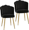 VECELO Velvet Dining Chairs Set of 2, Modern Upholstered Kitchen Chairs with Thick Cushions, Curved Padded Backrest and Metal Legs, for Kitchen, Dining Room, Living Room, Black