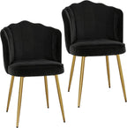 VECELO Velvet Dining Chairs Set of 2, Modern Upholstered Kitchen Chairs with Thick Cushions, Curved Padded Backrest and Metal Legs, for Kitchen, Dining Room, Living Room, Black