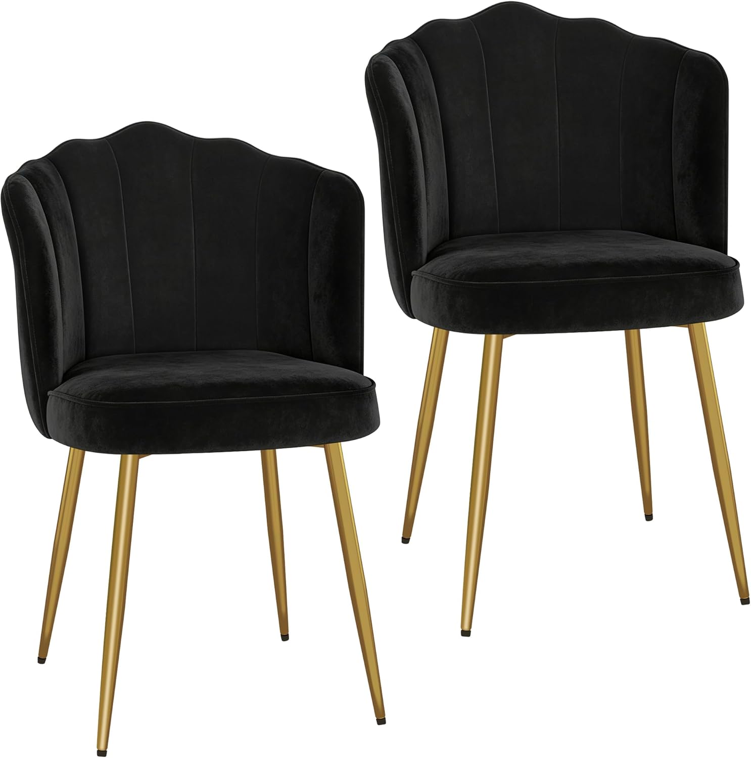 VECELO Velvet Dining Chairs Set of 2, Modern Upholstered Kitchen Chairs with Thick Cushions, Curved Padded Backrest and Metal Legs, for Kitchen, Dining Room, Living Room, Black