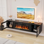 80" Floating TV Stand with 36" Electric Fireplace, Brown & Black | Floating TV Stand Wall Mounted Fits TVs up to 80", Adjustable Shelves & Storage, TV Console for Living Room, WI‑FI Enabled