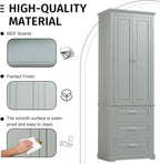 Merax 70" Pantry Cabinet with Two Doors & Three Drawer, Adjustable Shelves Storage Cupboard for Kitchen/Dining Room/Bathroom, Gray
