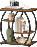 HOOBRO Industrial End Table, 4 Tier End Table with Storage Shelves, Small Side Table with Geometric Metal Frame, Night Stand for Living Room, Bedroom, Office, Rustic Brown and Black BF164BZ01