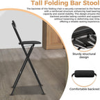 Folding Stool, Cushioned Padded Folding Stool Portable Bar Stool with Back for Camping Kitchen Home Office, Tall Bar Collapsible Stools (Black, 1Pcs 29.53in)
