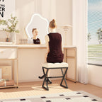 YMYNY Vanity Stool, Linen Footrest Stool, Ottoman Bench with X-Shaped Metal Legs, Makeup Dressing Stool for Vanity, Living Room, Bedroom, Entryway, Hallways 15.74" D×11.81" W×18.11" H Beige UHBD033Y