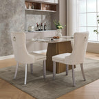 LKTART Dining Chairs Set of 6 Mid-Century Modern Chairs with Pull Ring, Velvet Upholstered Dining Chair with Wooden Legs Nailhead Trim for Kitchen Bedroom Dining Room (Beige)