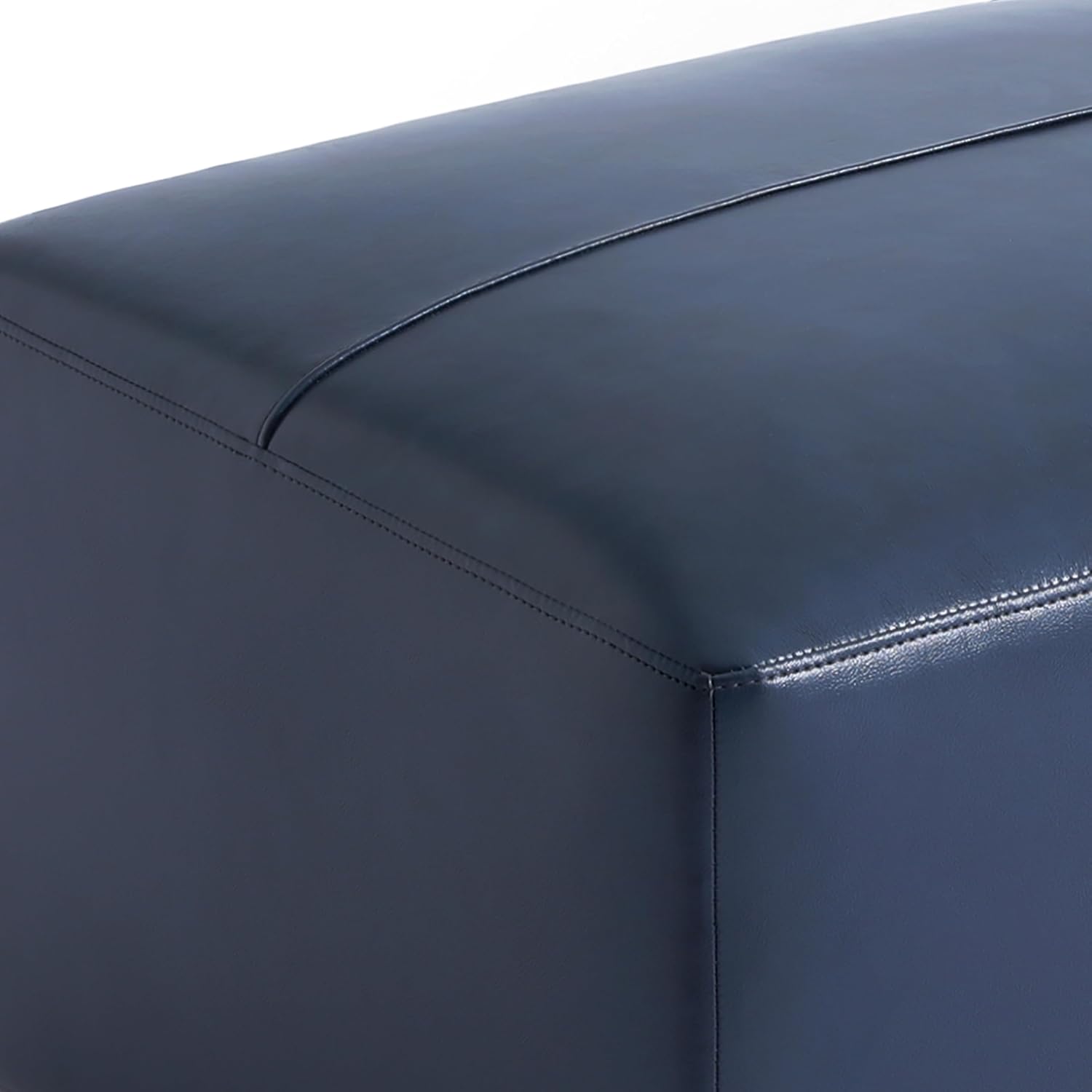 Genuine Leather Ottoman Bench, Upholstered Ottoman Table with Solid Wood Frame, Rectangular Footrest Bench for Living Room, Entryway, Bedroom - Navy Blue