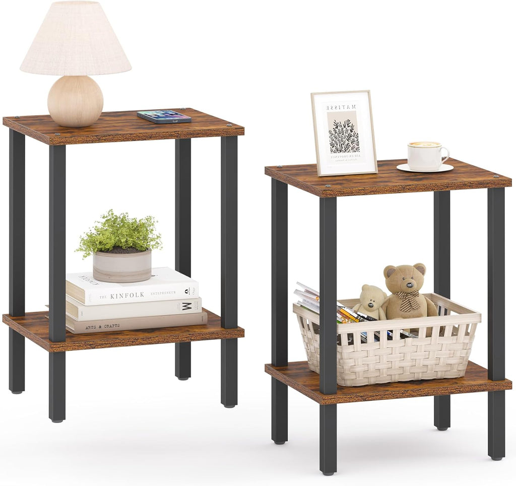 TUTOTAK End Table, Set of 2, Side Table, Nightstand, 2-Tier Storage Shelf, Sofa Table for Small Space, Living Room, Bed Room TB01BB035