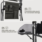EVER ADVANCED Lightweight Aluminum Director Camping Chair, 350 lb Capacity | 19" Joint-Friendly Seat for Easy Standing with Side Table, Cup Holder & Storage, Ideal for Camping, Makeup Artists, Vendors