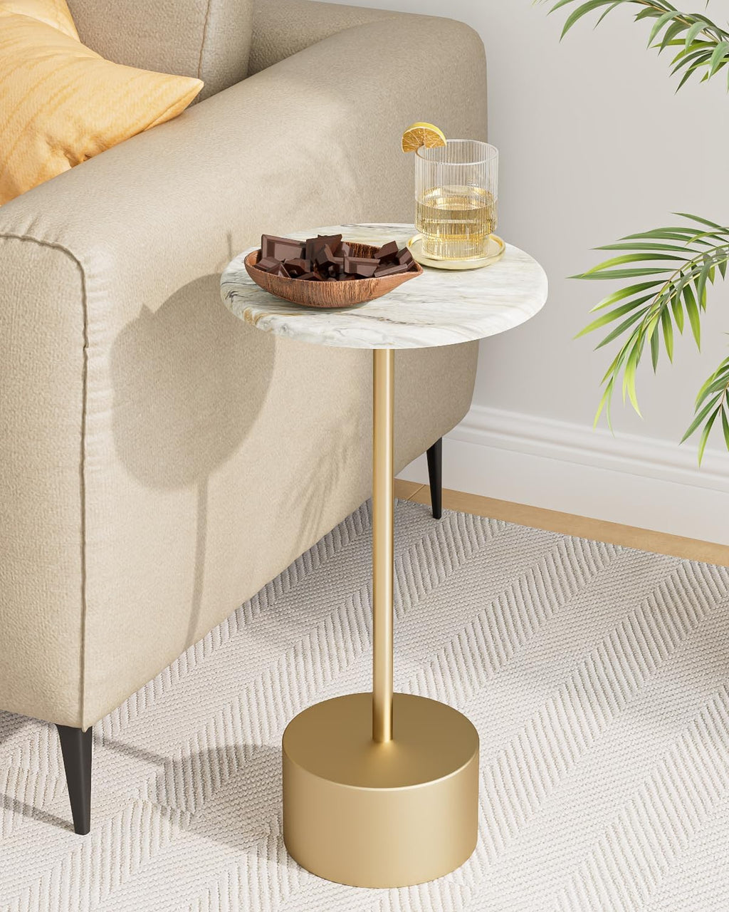 Drink Table Pedestal, Round Side Table, Drink Tables for Small Spaces, Pedestal End Table, Small Pedestal Table (Gold)