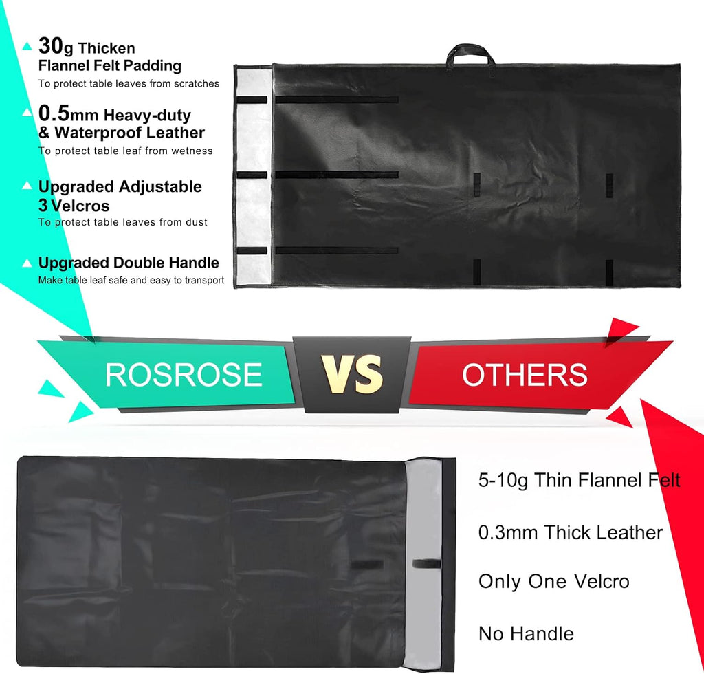 Table Leaf Storage Bag Padded 2 Pack, Adjustable Closure, 51x 28in | Heavy Duty Dining Table Leaf Bag, Extra Thick Flannel Backing Table Leaf Covers for Storage, Water-Resistant, 51x 28in, Black