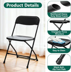 4 Pack Black Plastic Folding Chairs, Outdoor Portable Folding Chair with Steel Frame, 350lbs Capacity Stackable Foldable Chairs for Patio, Garden, Picnic, Kitchen, Events