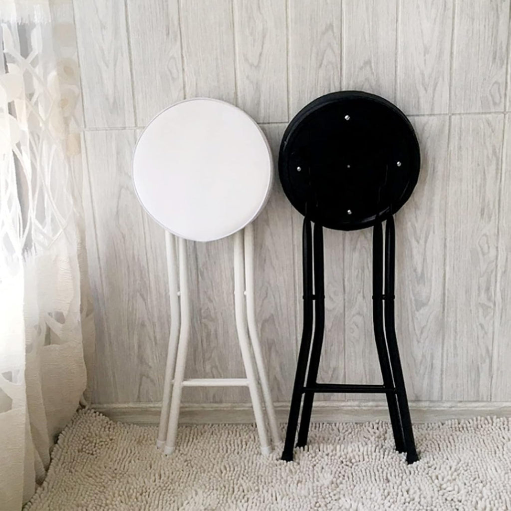 Home Folding Stool, Heavy Duty Folding bar Stool Collapsible Padded Round Stool with 300 Pound Capacity (Color : White, Size : 24in) 1