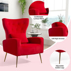 ZJhome Button-Tufted Velvet Accent Chairs, WingBack Living Room Chair Armchair with Lumbar Pillow, Bedroom Chairs Arm Chair with Golden Legs, Red