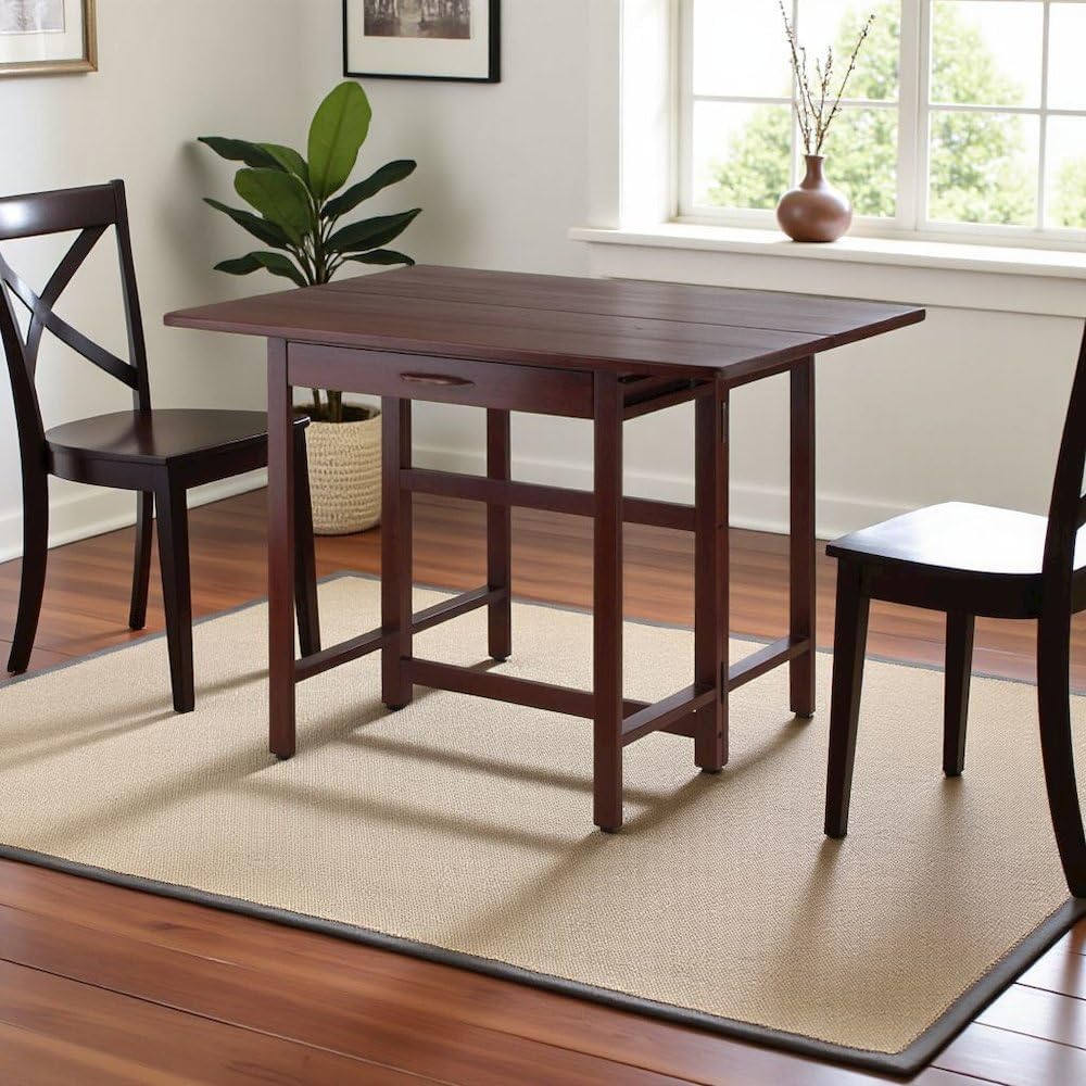 Furnifact Walnut Folding Dining Table – Compact Drop Leaf Table – Space-Saving Rectangular Kitchen and Dining Room Table for Small Homes, RVs, and Apartments