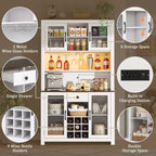 70.9" Kitchen Pantry Storage Cabinet, Rustic Bufft Cabinet with Doors and LED Outlets, Wooden Kitchen Hutch Cabinet with Shelves for Dining Room, White