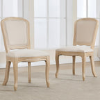 Kmax French Dining Chairs Set of 2, Farbric Upholstered Dining Chairs with Elegant Curved Legs High Back Armless Kitchen Chairs Side Chairs for Dining Room Restaurant - Linen, Beige/Natural Legs