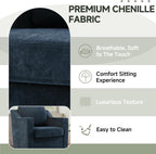 Swivel Accent Chairs Set of 2, Chenille Upholstered Armchair for Living Room, Modern Armrest Chair Comfy Single Sofa Bedroom Reading Seat with Lumbar Pillow - Navy
