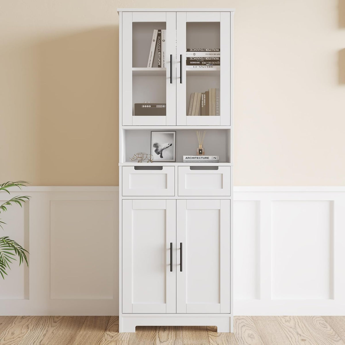 LEADZM Kitchen Cabinet Tall Cabinet with 4 Doors Buffet Cabinet for Kitchen Living Room Dining Room (4 Doors)