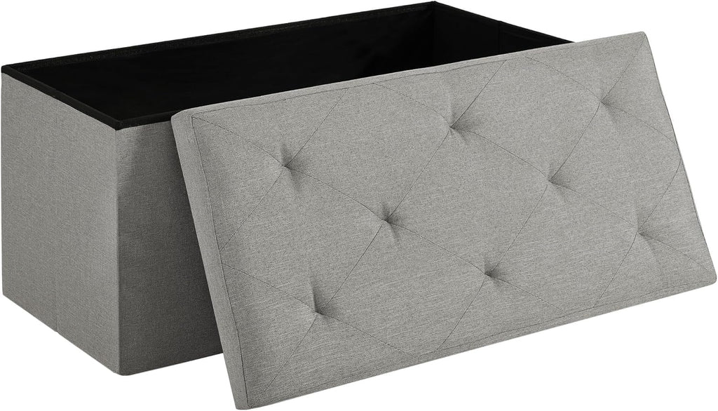 VECELO 30'' Folding Storage Ottoman Bench, Storage Chest, Linen Fabric Foot Rest Stool, 110L Storage Footstools for Bedroom and Living Room, Holds up to 440 lbs, Grey