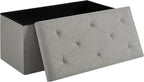 VECELO 30'' Folding Storage Ottoman Bench, Storage Chest, Linen Fabric Foot Rest Stool, 110L Storage Footstools for Bedroom and Living Room, Holds up to 440 lbs, Grey