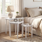 Giantex Nesting Tables Set of 3, Farmhouse Stacking Side Table with Rubber Legs, Wooden Rectangle Accent End Table, Nesting Coffee Tables for Living Room Bedroom (White)