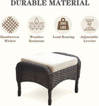Belord Outdoor Ottomans for Patio Foot Rest - 25 Inch PE Wicker Foot Stool Set of 2 with Removable Cushions for Patio Furniture Sets,All Weather Rattan Ottoman for Balcony Deck Backyard Brown
