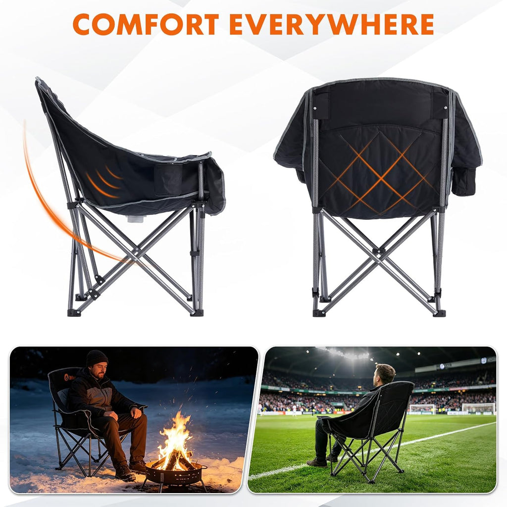 EMERIT 2 Pack Oversized Padded Camping Chairs, Heavy Duty 450 LBS Capacity Outdoor Folding Quad Chair with Cup Holder, Portable for Camping, Tailgating, Sports, Backyard & Patio, Black