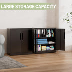 Metal Storage Cabinet, 35" H Garage Storage Cabinet with Doors and Adjustable Shelves, Small Locking Tool Cabinet Utility Cabinets for Home Office, Garage, Warehouse, School (Black)