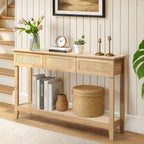 Karl home 51"Console Table w/3 Rattan Drawers & Storage Shelf, Natural Wood | Boho sofa table with 13.1"W rattan drawers,storage shelf,living room and hallway use, natural wood look