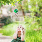 Wind Spinner Tail Gazing Ball Spiral - Mesmerizing Visual Illusion in Spinning | Wind Spinners Stabilizer | Rotating Yard Art Decor, Indoor/Outdoor Garden Decoration-13in (Green Glass Orb)