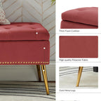 HULALA HOME Modern Velvet Storage Ottoman Bench with Gold Base & Nailhead Trim, Upholstered Bedroom Bench for End of Bed, Button-Tufted Footstool for Entryway Living Room Dining Room, Rosewood