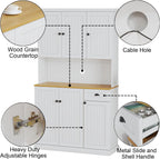 RASOO Buffet Hutch Cabinet Kitchen Sideboard Pantry Cabinet Wood Kitchenware Server Kitchen Storage Microwave Cabinet with 3 Doors Upstairs and 3 Doors downstairs and 1 Drawer, White (R0086)