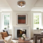 Flush Mount Ceiling Light with Clear Glass Shade, 2-Light Indoor Outdoor Farmhouse Lighting Flush Mount Lights for Kitchen Bedroom Porch Living Dining Room (Wood)