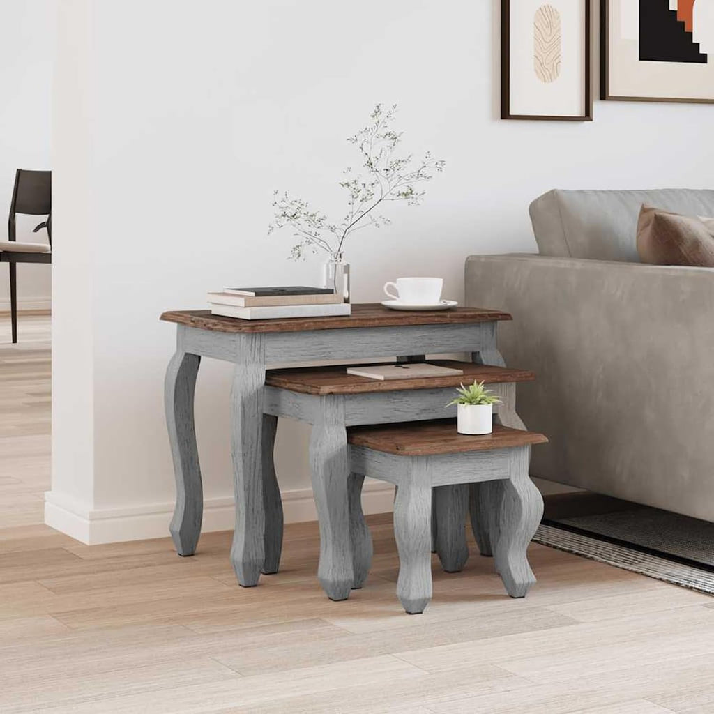 Gecheer 3 Piece Nesting Tables Set, Solid Mahogany Wood Side Tables, Antique Vintage Style End Tables for Living Room, Handmade Sturdy Coffee Table Set with Natural Imperfections, 3 Sizes