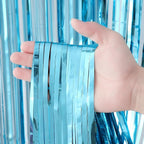 4 Pack 3.3x8.2 Feet Light Blue Foil Fringe Backdrop Curtains, Tinsel Streamers Birthday Party Decorations, Fringe Backdrop for Graduation, Baby Shower, Gender Reveal, Disco Party