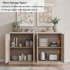 Fluted Buffet Cabinet with Storage, 120" Sideboard Buffet Storage Cabinet with 8 Doors & Solid Wood Handle, Coffee Bar Wood Credenza Cabinet for Kitchen, Living Room, Hallway, White Alder(2PCS)