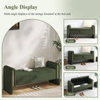 52" Storage Ottoman Bench, Teddy Upholstered End of Bed Bench with Pull-Ring, Storage Bench with Armrest, Window Bench Sturdy with Safety Hinge,Entryway Bench for Bedroom(Olive Green)
